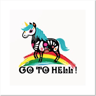 Unicorn Halloween Go to Hell Posters and Art